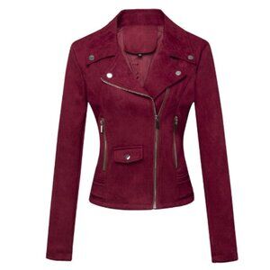 Burgundy (Faux) Suede Moto Jacket.  Red Motorcycle Jacket XL. NWT. Express.